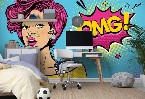 TAPETE DAME IM POP-ART-STIL - OMG! - POP-ART-TAPETEN - TAPETEN