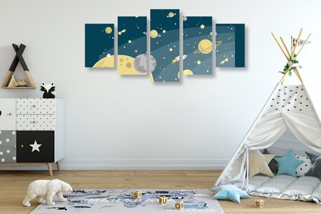 5-DÍLNÝ OBRAZ NEOBYČEJNÝ VÝLET VE VESMÍRU - DĚTSKÉ OBRAZY - OBRAZY