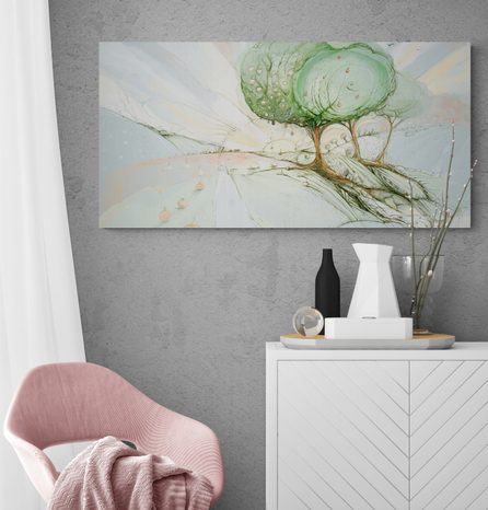 STAMPA SU TELA – ALBERI SU CAMPO AUTUNNALE - QUADRI ALBERI DELLA VITA - STAMPE E QUADRI