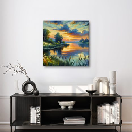 OBRAZ MALEBNÝ VEČER U VODY - OBRAZY JEZERA - OBRAZY