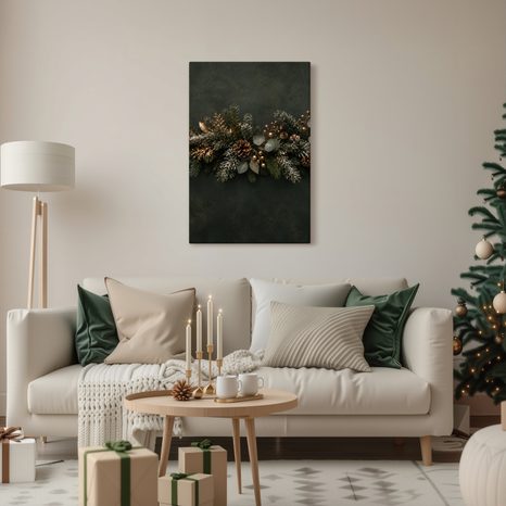 CANVASTAVLA FESTLIGT GRANRIS MED GYLLENE BÄR - JUL- OCH VINTERTAVLOR - TAVLOR
