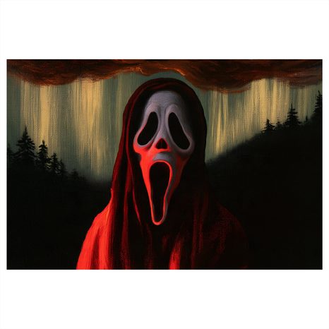 WANDBILD UNHEIMLICHER SCHREI IN ROTER KAPUZE - HALLOWEEN- UND HORROR-BILDER - BILDER