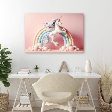 WANDBILD MAGISCHES EINHORN MIT REGENBOGEN - KINDERBILDER TIERE - BILDER