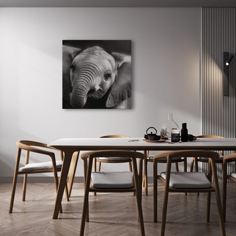 WANDBILD SCHWARZ-WEISSES PORTRÄT EINES ELEFANTEN - BILDER VON ELEFANTEN - BILDER