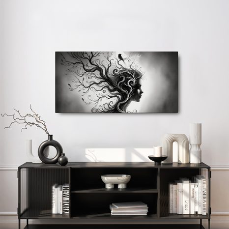 WANDBILD BAUM DES LEBENS IN WEIBLICHER SILHOUETTE - BILDER BÄUME DES LEBENS - BILDER