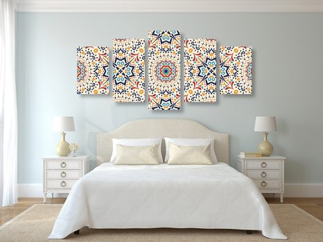 5-DÍLNÝ OBRAZ JEDINEČNÝ ETNICKÝ VZOR - OBRAZY FENG SHUI - OBRAZY
