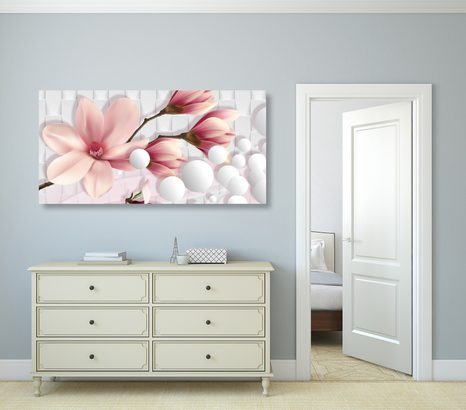 WANDBILD MAGNOLIE MIT ABSTRAKTEN ELEMENTEN - BILDER BLUMEN - BILDER