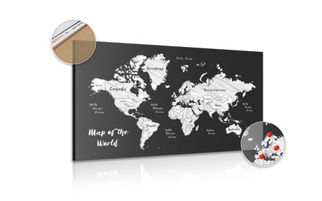 OBRAZ NA KORKU ČERNOBÍLÁ JEDINEČNÁ MAPA SVĚTA - OBRAZY NA KORKU - OBRAZY