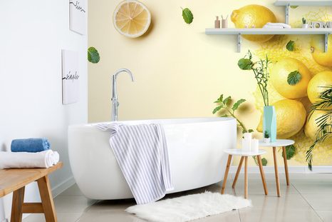 FOTOTAPETE ZITRONEN MIT MINZE - TAPETEN MIT ESSEN UND GETRÄNKEN - TAPETEN