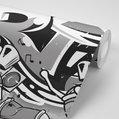 CARTA DA PARATI – SCRITTA STREET ART GRIGIA CON SPRAY - CARTA DA PARATI ARTE DI STRADA - CARTA DA PARATI