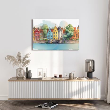 OBRAZ BAREVNÉ DOMY U ŘEKY - BAREVNÉ DOMY - OBRAZY