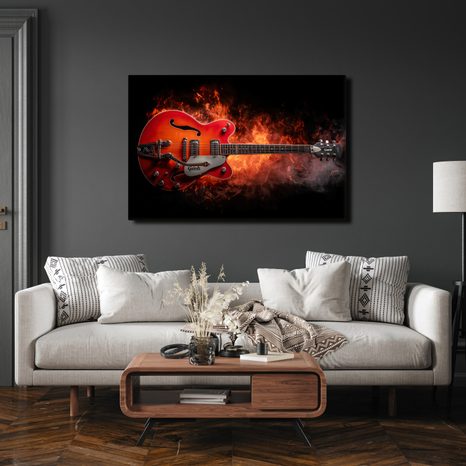 WANDBILD ELEKTRISCHE GITARRE IN FLAMMEN - MUSIKBILDER - BILDER