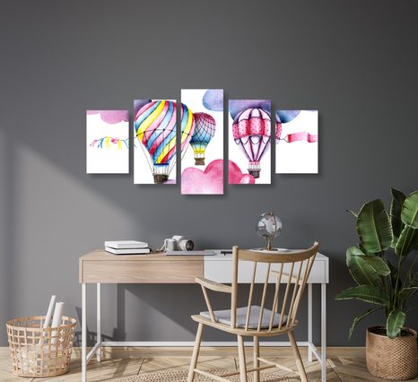 5-DÍLNÝ OBRAZ BALÓNKY VE VĚTRU - DĚTSKÉ OBRAZY - OBRAZY