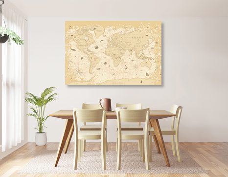 STAMPA SU TELA – MAPPA IN TONALITÀ BEIGE - QUADRI MAPPE - STAMPE E QUADRI