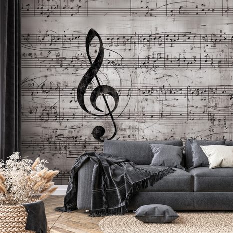 FOTOTAPETE MUSIKNOTEN AUF VINTAGE-HINTERGRUND - MUSIK FOTOTAPETEN - TAPETEN