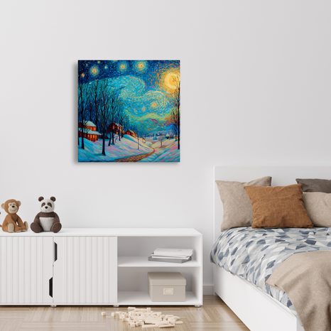 VÁNOČNÍ OBRAZ SVÁTEČNÍ NOČNÍ KRAJINA - VÁNOČNÍ A ZIMNÍ OBRAZY - OBRAZY