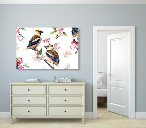 OBRAZ PTÁČKY NA VĚTVI STROMU - VINTAGE A RETRO OBRAZY - OBRAZY