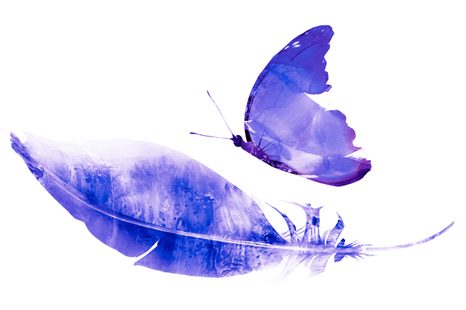 WALLPAPER FEATHER WITH A BUTTERFLY IN PURPLE DESIGN - WALLPAPERS WITH IMITATION OF PAINTINGS - WALLPAPERS