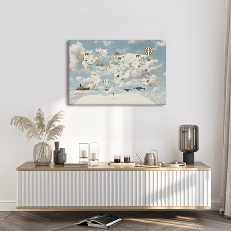 WANDBILD AUF KORK WELTKARTE MIT BALLONS - WANDBILDER AUF KORK - BILDER