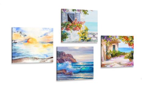 CANVAS PRINT SET TOUCH OF THE SEA IN THE IMITATION OF AN OIL PAINTING - SET OF PICTURES - PICTURES