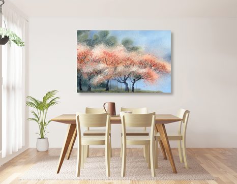 STAMPA SU TELA – ALBERI IN FIORE IN ACQUERELLO - QUADRI DI NATURA E PAESAGGIO - STAMPE E QUADRI