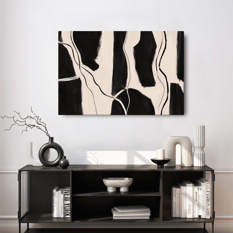 QUADRO SU TELA – ASTRATTO A CONTRASTO IN NERO - QUADRI FORME ASTRATTE - STAMPE E QUADRI