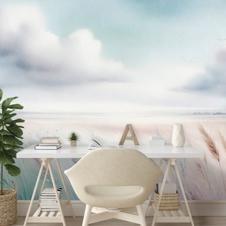 FOTOTAPETE ZARTE PASTELLWIESEN UND HIMMEL - TAPETEN FELDER UND WIESEN - TAPETEN