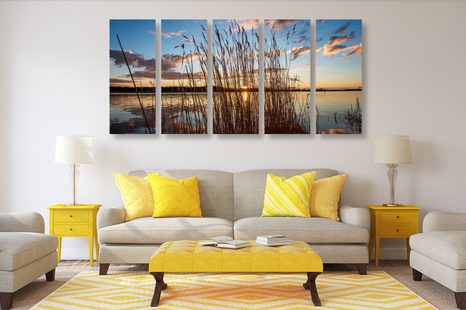 TABLOU 5-PIESE RÂUL LINIȘTIT LÂNGĂ SAT - TABLOU NATURĂ ȘI PEISAJE NATURALE - TABLOURI