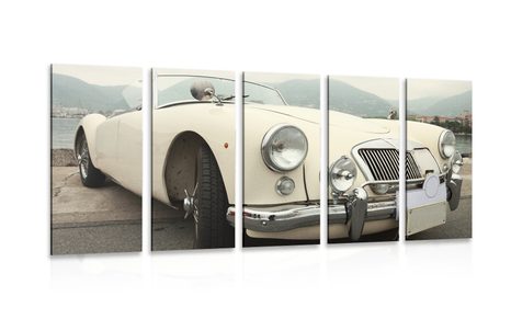 5-PIECE CANVAS PRINT WHITE LUXURY VINTAGE CAR - PICTURES CARS - PICTURES