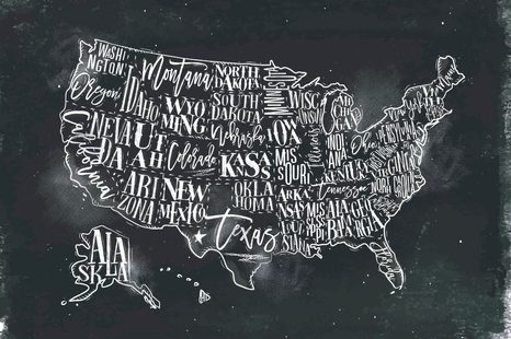 SAMOLEPÍCÍ TAPETA NAUČNÁ MAPA USA S JEDNOTLIVÝMI STÁTY - SAMOLEPÍCÍ TAPETY - TAPETY