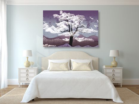 КАРТИНА НА ПЛАТНО – ДЪРВО ЗАЛЯТО С ОБЛАЦИ - КАРТИНИ НА ПРИРОДАТА И ПЕЙЗАЖИ - КАРТИНИ
