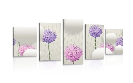 5-PIECE CANVAS PRINT INTERESTING FLOWERS WITH ABSTRACT ELEMENTS AND PATTERNS - ABSTRACT PICTURES - PICTURES