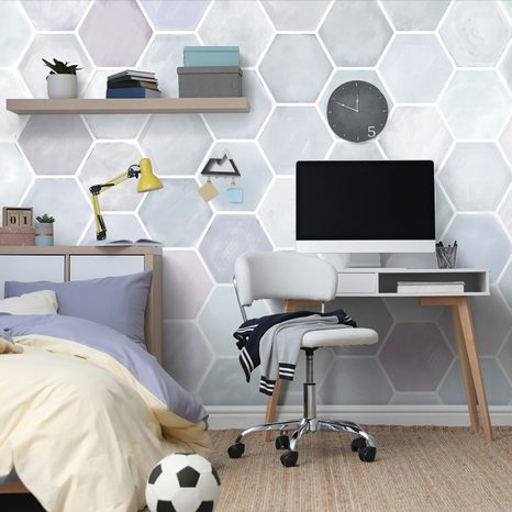 TAPET AUTOADEZIV MODEL HEXAGONAL GRI-ALBASTRU - TAPETE AUTOADEZIVE - TAPETURI