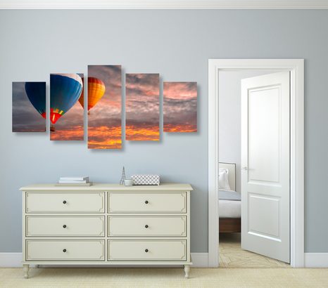 5-DIJELNA SLIKA LET BALONA IZNAD PLANINA - SLIKE MRTVE PRIRODE - SLIKE