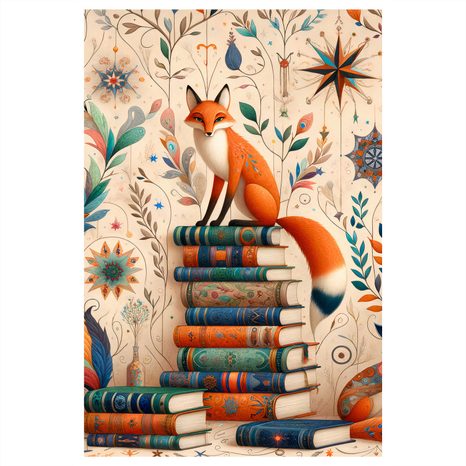 OBRAZ LIŠKY A KOUZELNÁ KNIHOVNA - OBRAZY ZVÍŘAT - OBRAZY