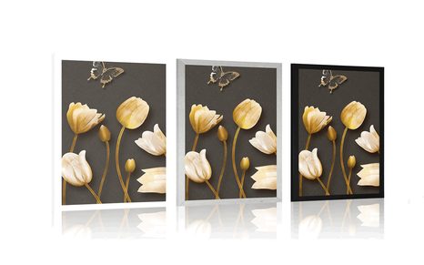 PLAKAT TULIPANI Z ZLATIM MOTIVOM - ROŽE - PLAKATI