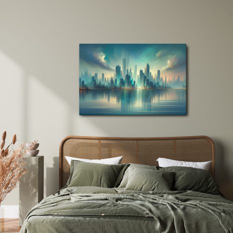 OBRAZ SILUETA MRAKODRAPŮ V PODVEČER - OBRAZY MĚSTA - OBRAZY