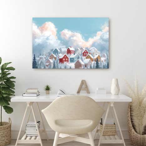 WANDBILD WEIHNACHTLICHE LANDSCHAFT MIT GEMÜTLICHEN HÄUSERN - WEIHNACHTS- UND WINTERBILDER - BILDER