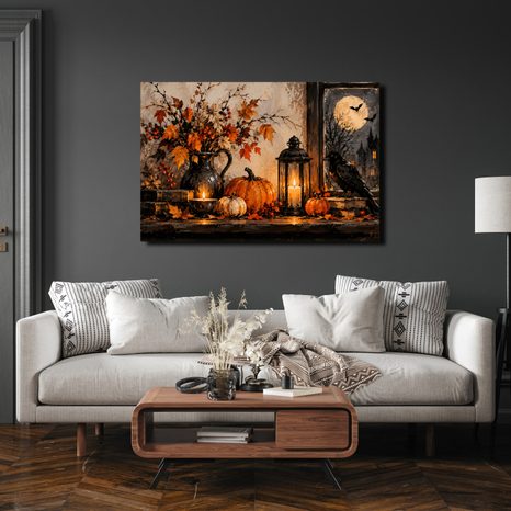 WANDBILD HERBSTLICHES STILLLEBEN MIT RABEN - HALLOWEEN- UND HORROR-BILDER - BILDER