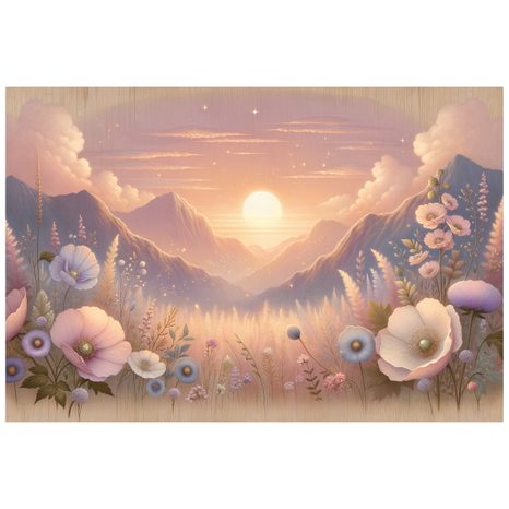 CARTA DA PARATI – PAESAGGIO PASTELLO CON FIORI AL TRAMONTO - CARTA DA PARATI ALBA E TRAMONTO - CARTA DA PARATI