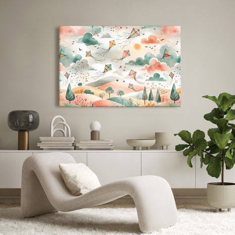 TABLOU ZMEIE ZBURĂTOARE DEASUPRA UNUI PEISAJ COLORAT - TABLOURI PENTRU COPII - TABLOURI