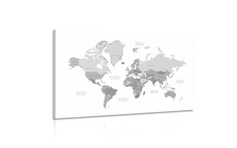 KÉP FEKETE FEHÉR VILÁGTÉRKÉP VINTAGE KIVITELBEN - TÉRKÉPES KÉPEK - KÉPEK