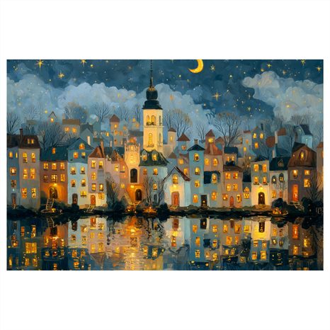 SLIKA BOŽIĆNO SELO POD ZVIJEZDAMA - ŠARENE KUĆE - SLIKE