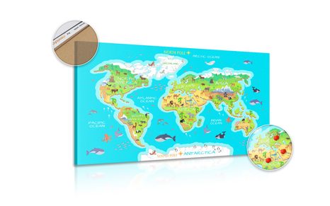 OBRAZ NA KORKU ZEMĚPISNÁ MAPA SVĚTA PRO DĚTI - OBRAZY NA KORKU - OBRAZY