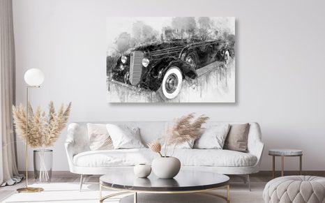 WANDBILD OLDTIMER IN SCHWARZ-WEISS - SCHWARZ-WEISSE BILDER - BILDER
