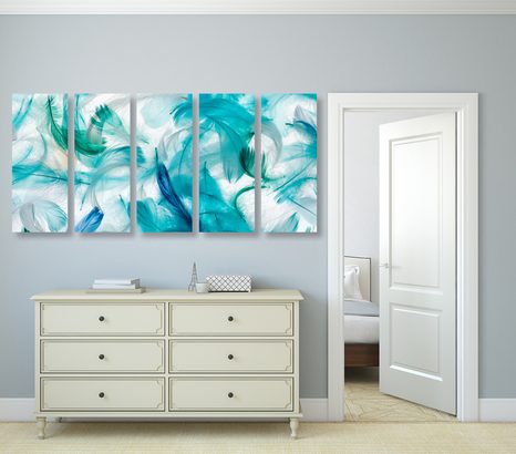 5- RÉSZES KÉP ZÖLD TOLLAK - CSENDÉLET KÉPEKEN - KÉPEK