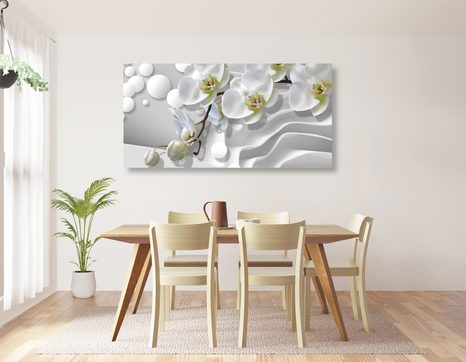 TABLEAU SUR TOILE – ORCHIDÉE SUR FOND ABSTRAIT - TABLEAUX DE FLEURS - TABLEAUX