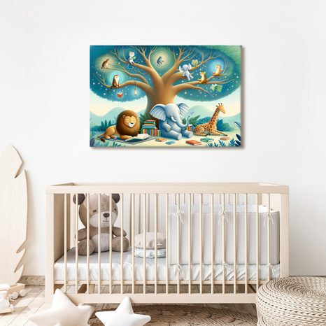 SLIKA ŽIVOTINJE KOJE ČITAJU POD STABLOM - DJEČJE SLIKE ŽIVOTINJICE - SLIKE