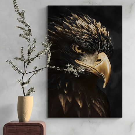 QUADRO SU TELA – AQUILA NERO-ORO - QUADRI I DOMINATORI DEL REGNO ANIMALE - STAMPE E QUADRI