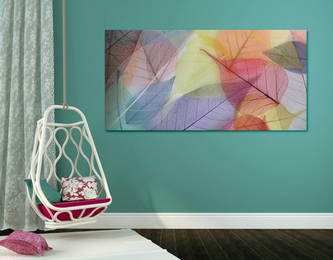 WANDBILD ADERN AUF FARBIGEN BLÄTTERN - BILDER VON NATUR UND LANDSCHAFT - BILDER